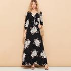 Shein Ruffle Embellished Flower Print Dress