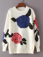 Shein Flower Print Drop Shoulder Seam Sweater