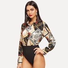 Shein Scarf Print Collar Bodysuit