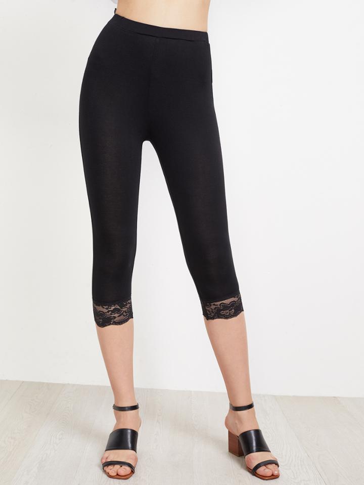 Shein Floral Lace Hem Cropped Leggings