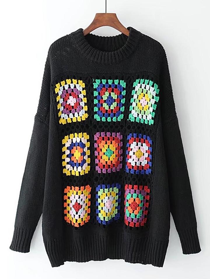 Shein Crochet Flower Drop Shoulder Sweater