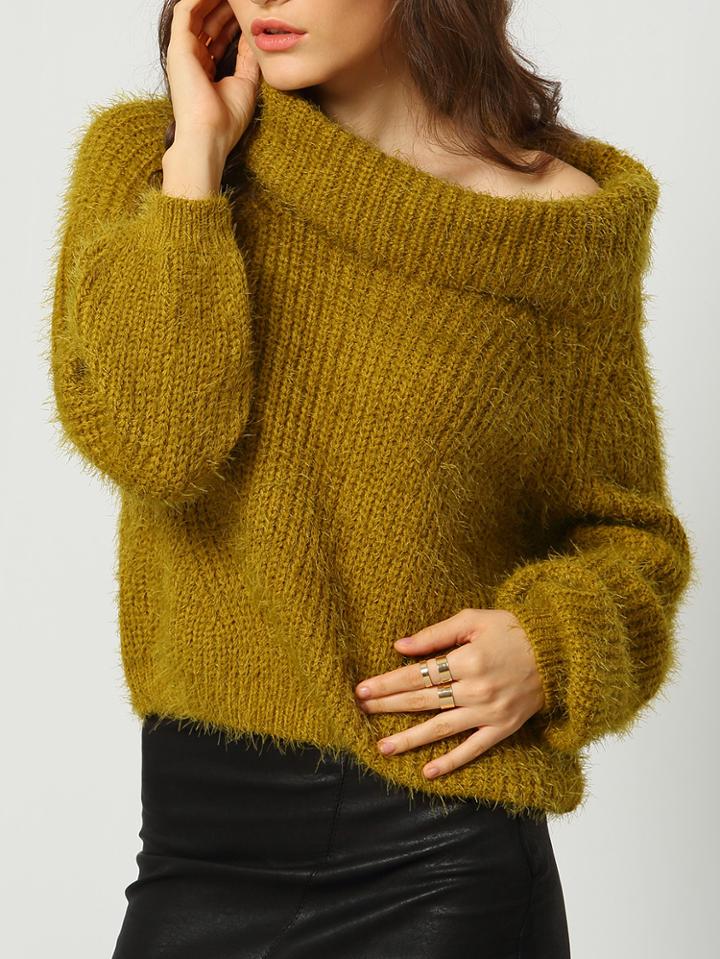 Shein Army Green High Neck Loose Crop Sweater