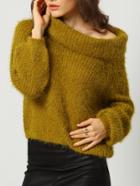 Shein Army Green High Neck Loose Crop Sweater