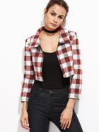 Shein Multicolor Plaid Crop Zip Up Tweed Jacket