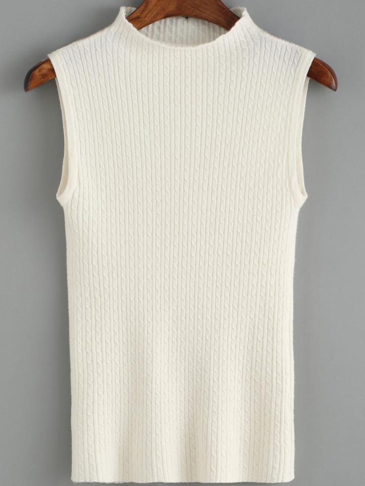 Shein White Stand Collar Slim Knit Sweater Tank