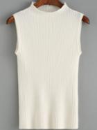 Shein White Stand Collar Slim Knit Sweater Tank