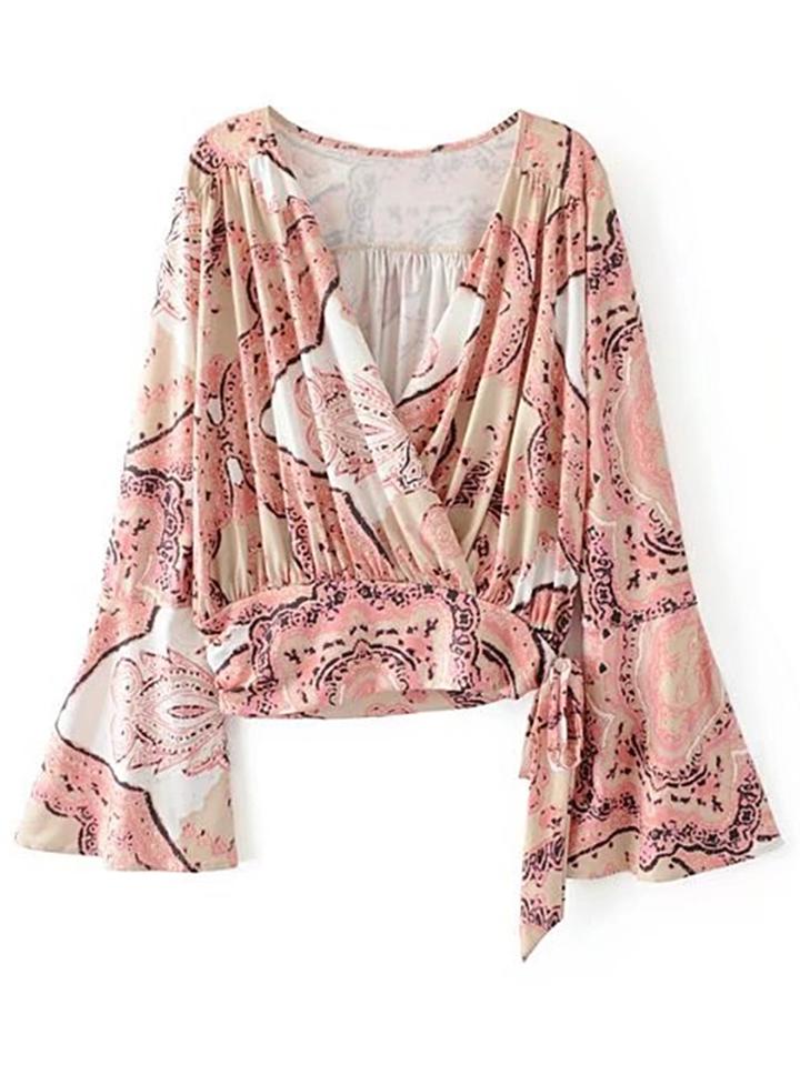 Shein Surplice Front Bell Sleeve Tie Side Top