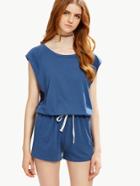 Shein Blue Raglan Sleeve Drop Armhole Drawstring Romper