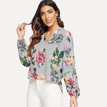 Shein V-cut Floral Print Striped Top