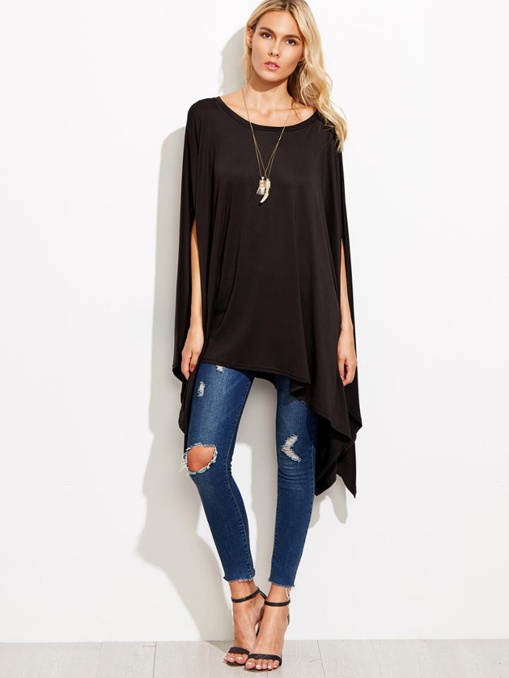 Shein Black Asymmetrical Poncho T-shirt
