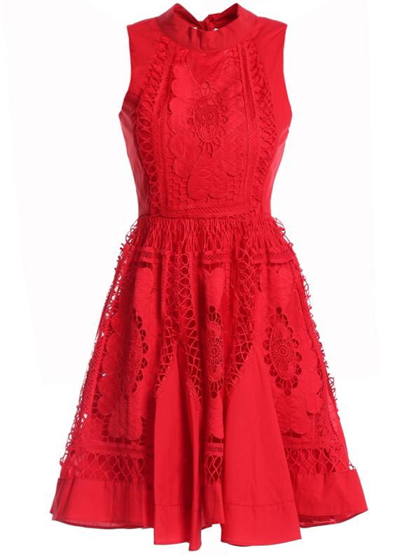 Shein Bowknot Applique Pouf Backless Hollow Dress