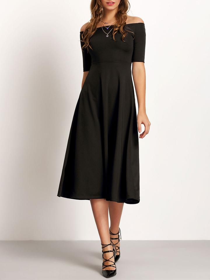 Shein Black Boat Neck Short Sleeve Slim Dress