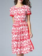 Shein Red Crew Neck Print A-line Dress