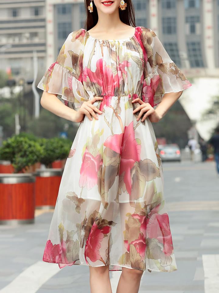 Shein Bell Sleeve Pleated Floral Dress