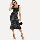 Shein Ruffle Hem Grid Dress With Tied Strap