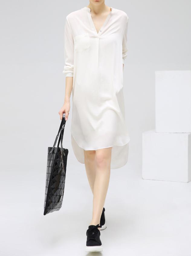 Shein White Stand Collar Loose Shirt Dress