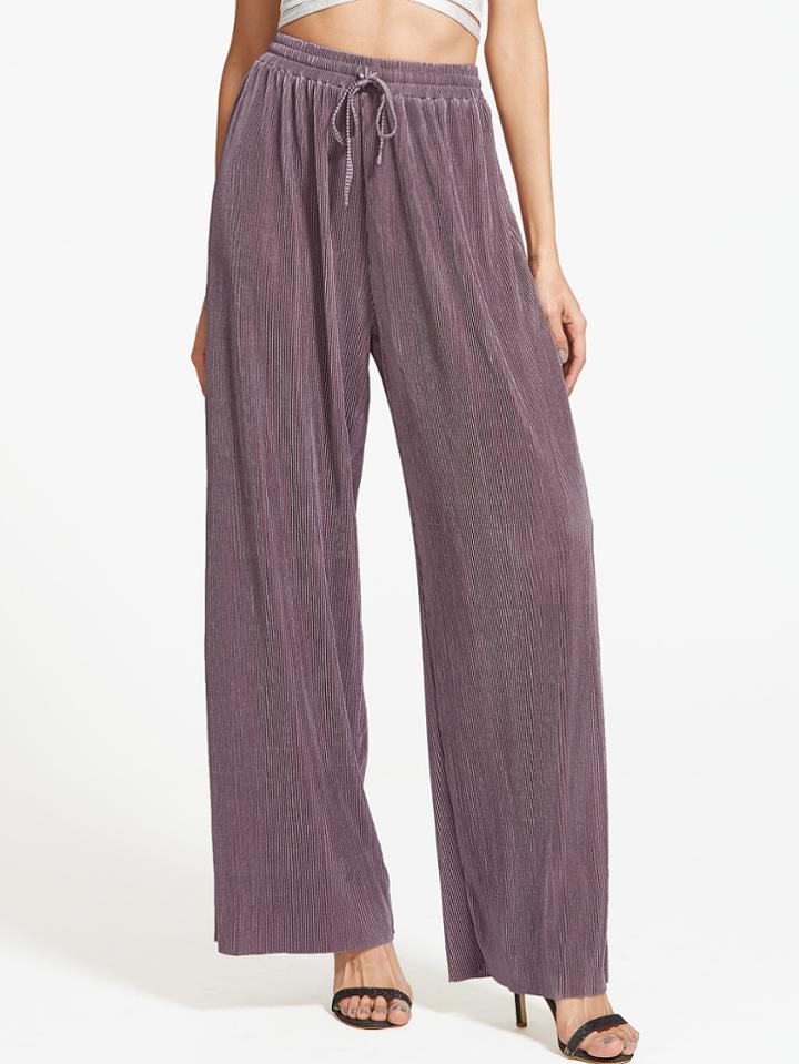Shein Purple Drawstring Waist Wide Leg Pants