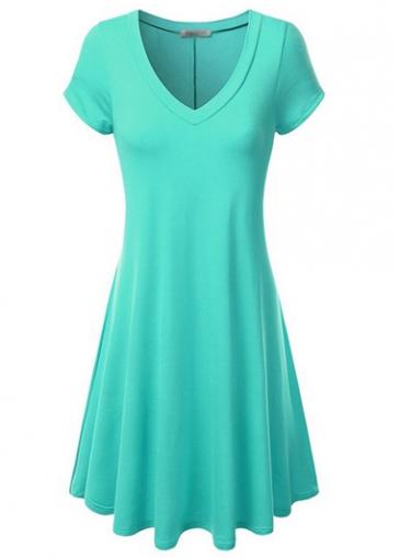 Rosewe Mint Green Short Sleeve Flare Dress