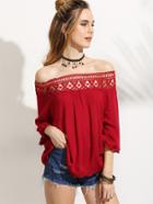 Shein Red Crochet Insert Off The Shoulder Top