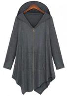 Rosewe Chic Zipper Closure Long Sleeve Grey Hooded Coat