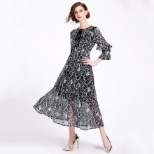 Shein Floral Print Flounce Sleeve Chiffon Dress