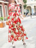 Shein Multicolor Ruffle Belted Floral Maxi Dress