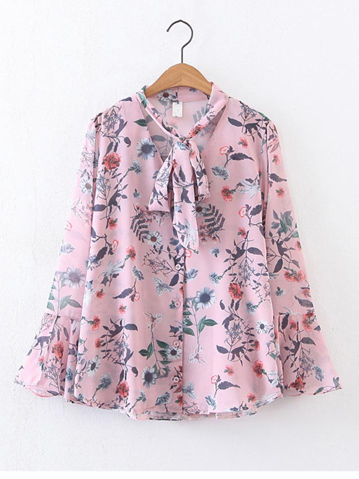 Shein Tie Neck Bell Sleeve Ruffle Blouse