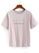Shein Contrast Binding Letter Print T-shirt - Grey