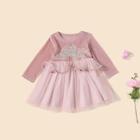 Shein Toddler Girls Contrast Mesh Frill Trim Appliques Dress