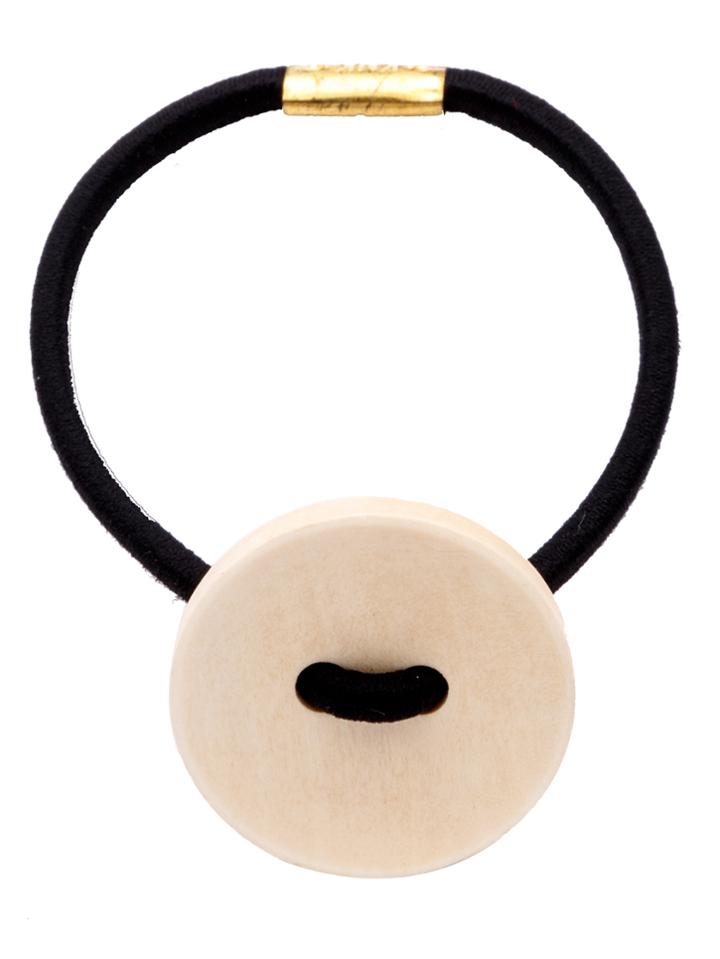 Shein Beige Wooden Button Cute Hair Tie