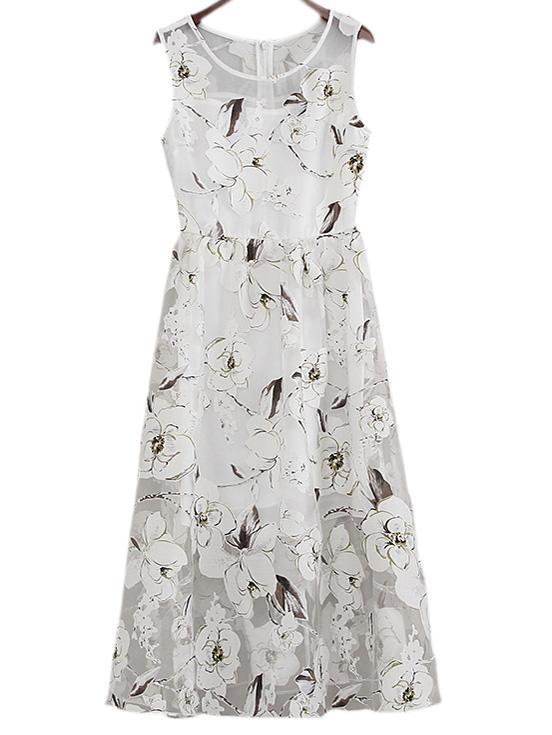 Shein Multicolor Zipper Back Floral Print Organza Midi Dress