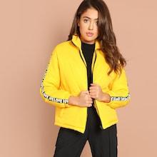 Shein Lettering Tape Detail Puffer Coat