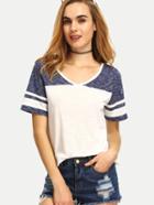 Shein Multicolor Patchwork V Neck Short Sleeve T-shirt