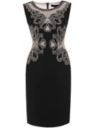 Shein Black Crew Neck Embroidered Mesh Sheath Dress