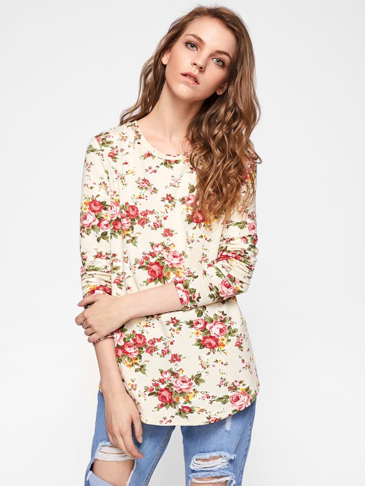 Shein Calico Print Curve Hem Top