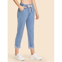 Shein Roll Up Hem Drawstring Jeans