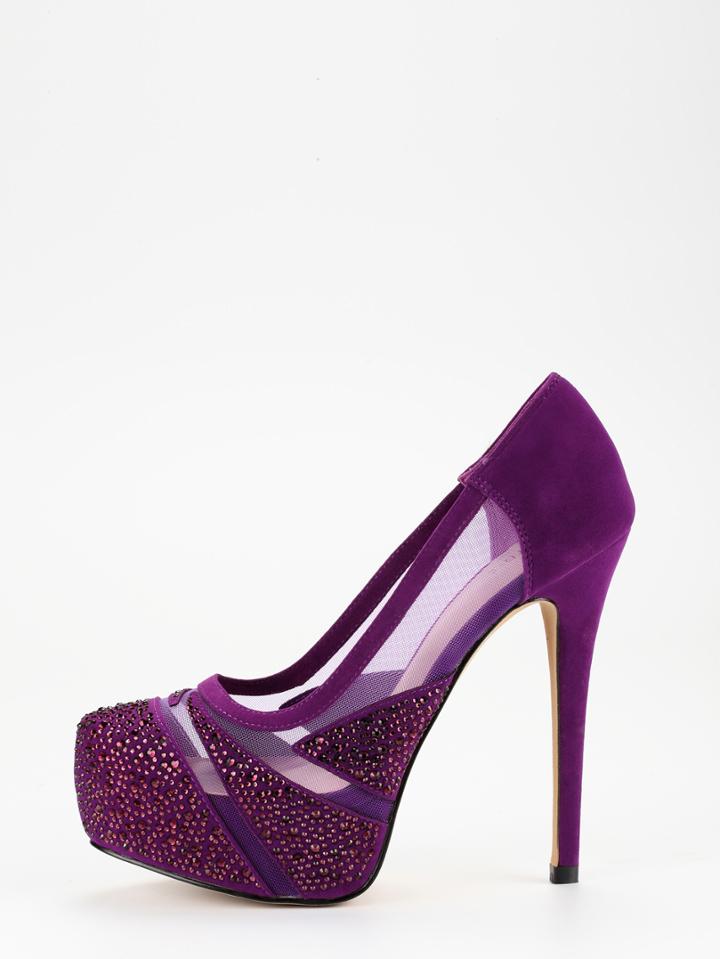 Shein Purple Faux Suede Mesh Panel Platform Heels