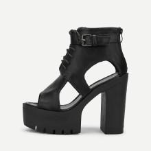 Shein Buckle Side Peep Toe Pu Heeled Sandals