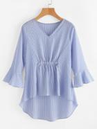 Shein Vertical Striped O-ring Detail Dip Hem Blouse