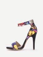 Shein Flower Print Ankle Strap Heels