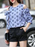 Shein Open Shoulder Stars Striped Bowknot Top With Shorts