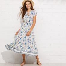 Shein Tassel Tie Neck Botanical Dress