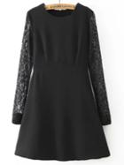 Shein Black Crew Neck Lace Long Sleeve Slim Dress
