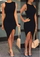 Rosewe Black Asymmetric Sleeveless Knee Length Dress