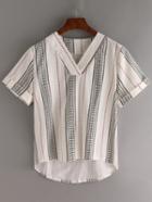 Shein V Neck Tribal Print High Low Cuffed Top