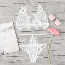 Shein Eyelash Lace Halter Lingerie Set