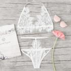 Shein Eyelash Lace Halter Lingerie Set