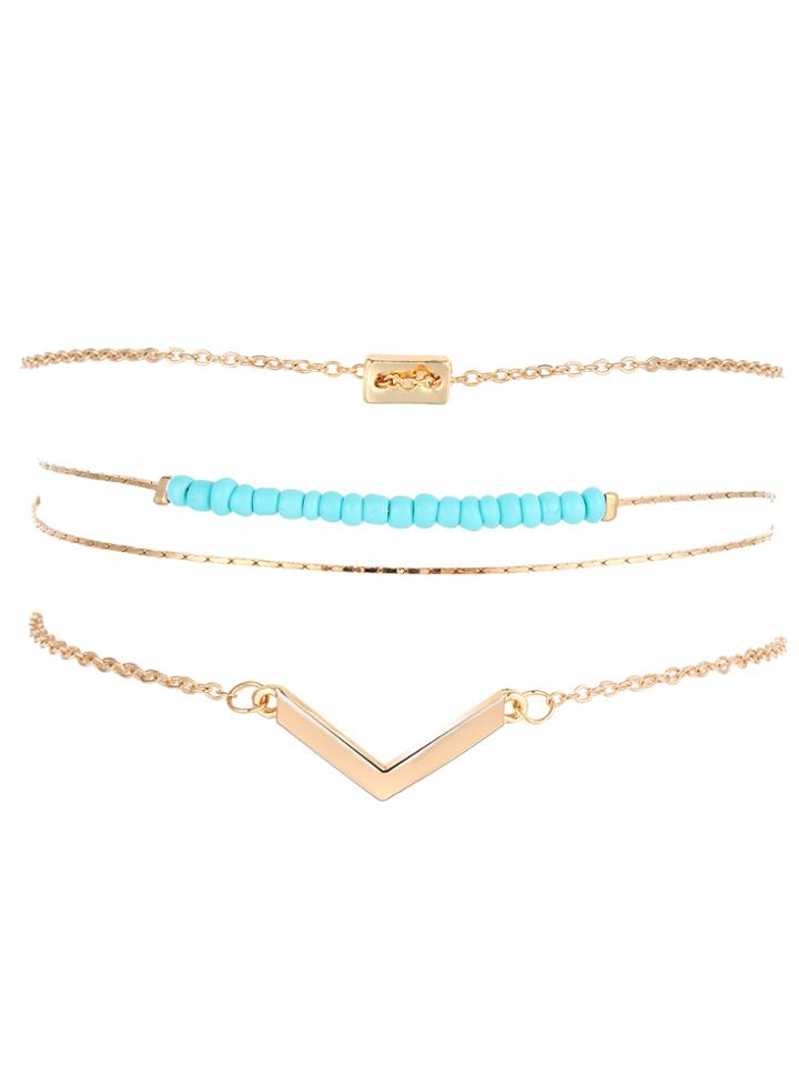 Shein Gold Contrast Beaded Link Bracelet Set