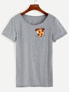 Shein Grey Pizza Print Pocket T-shirt