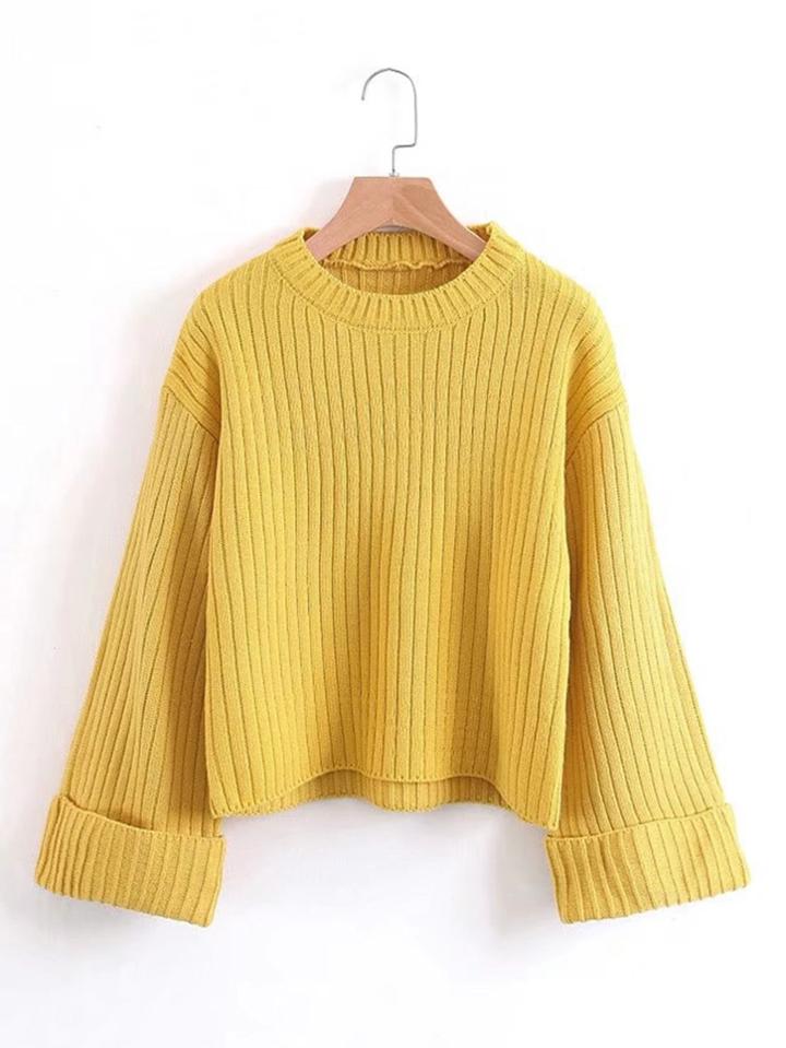 Shein Foldover Cuff Ribbed Knit Sweater